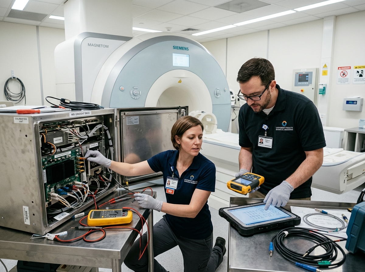 Biomedical Field Engineers Calibrating MRI Gradient Electronics